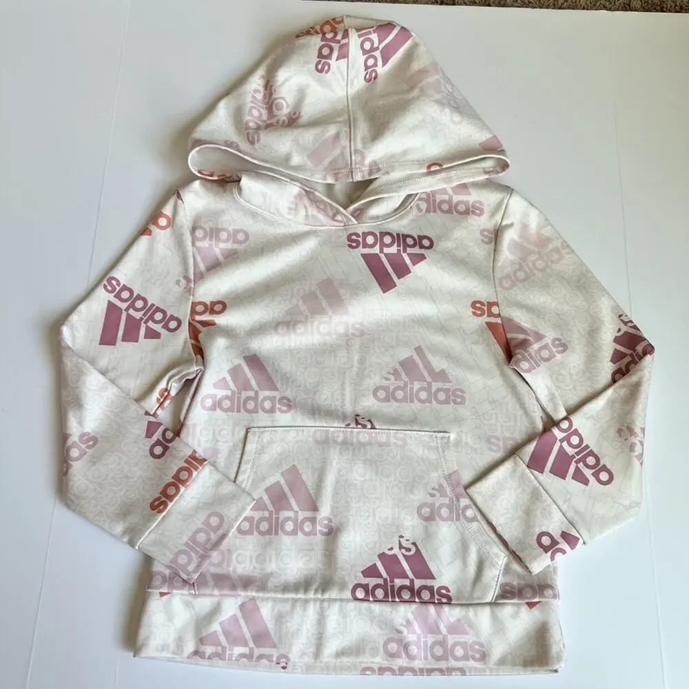 Adidas Girls Pink/Ivory Hoodie Sweatshirt - Picture 2 of 9